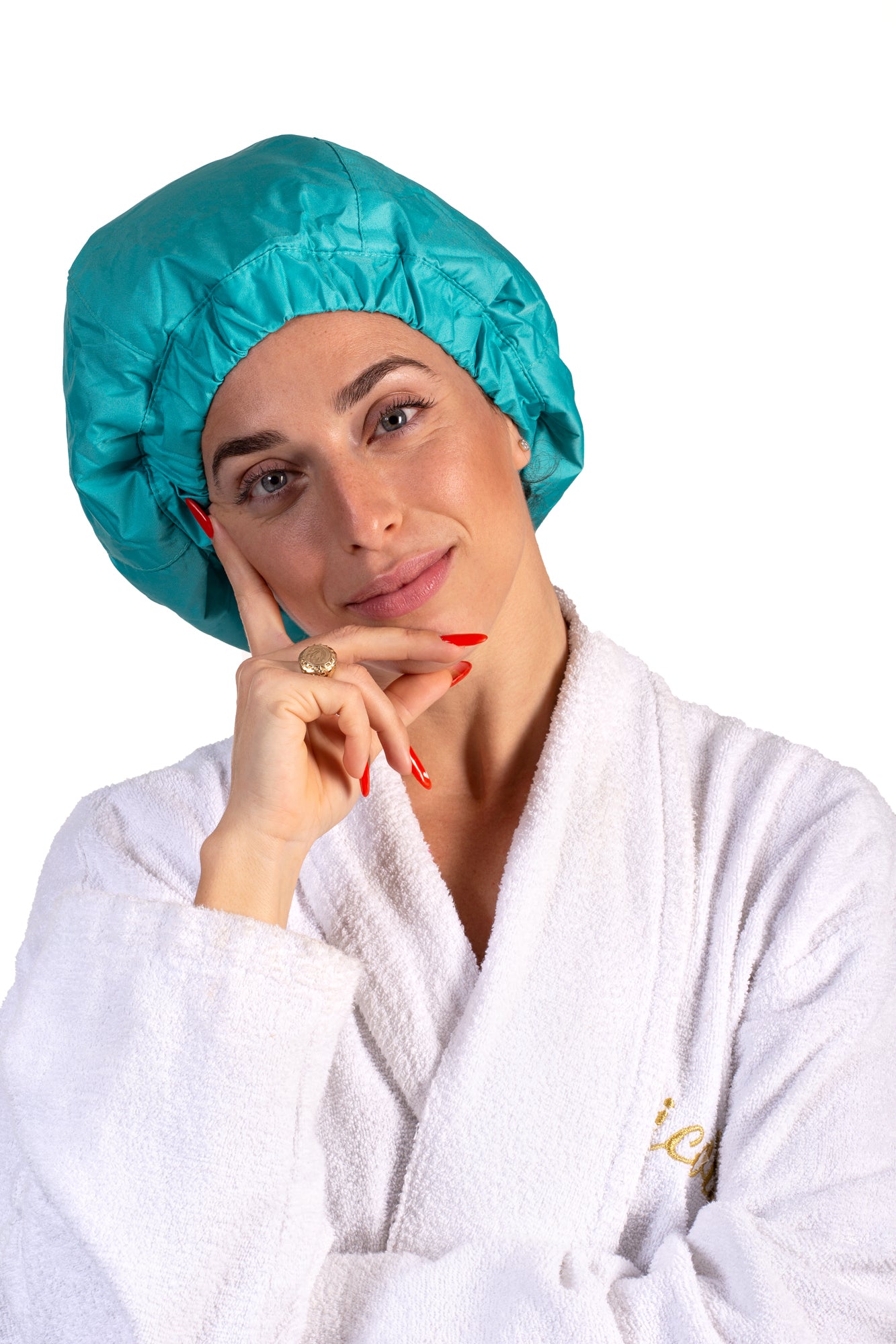 Turquoise shower cap for women