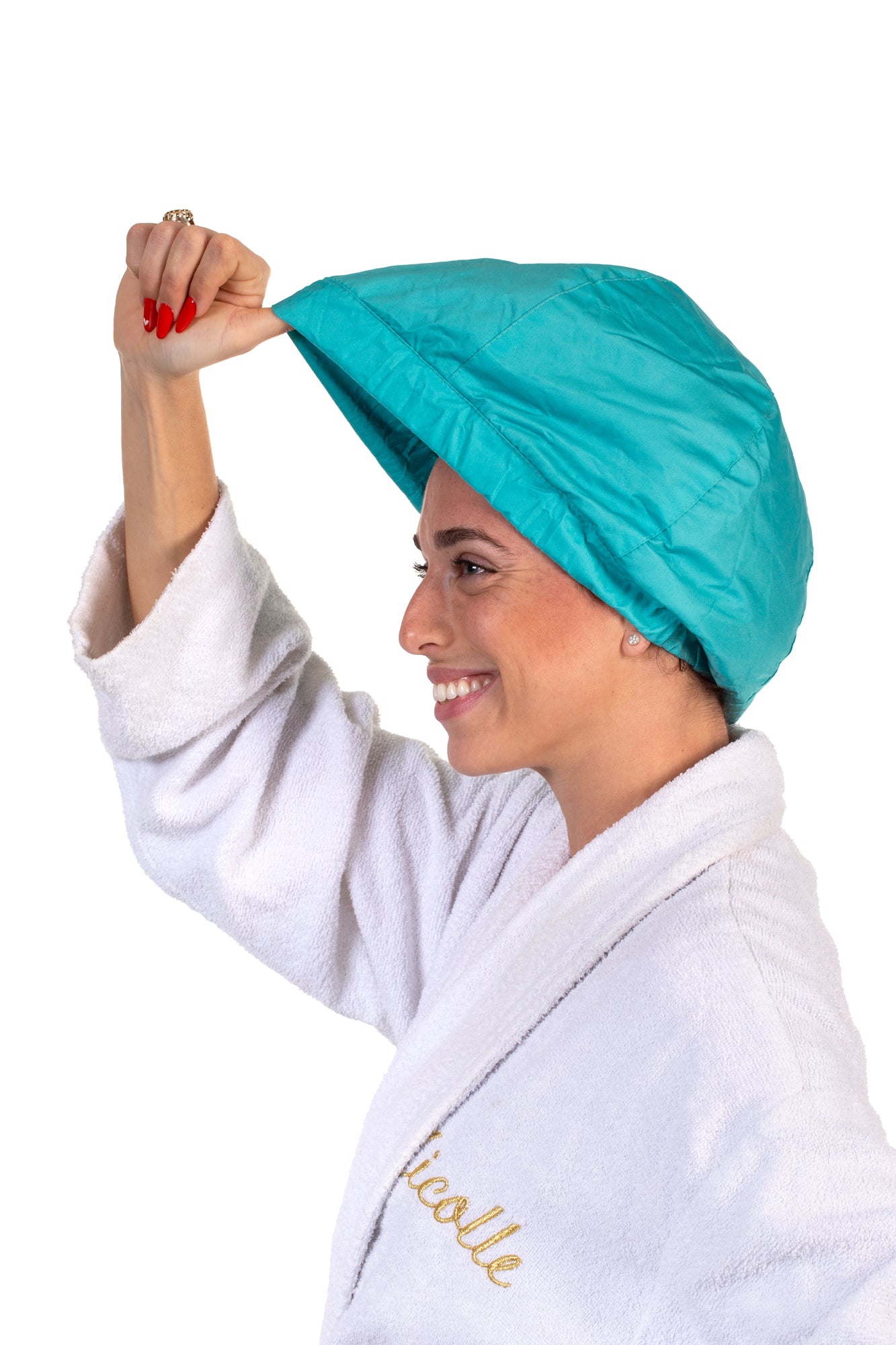 Turquoise shower cap for women