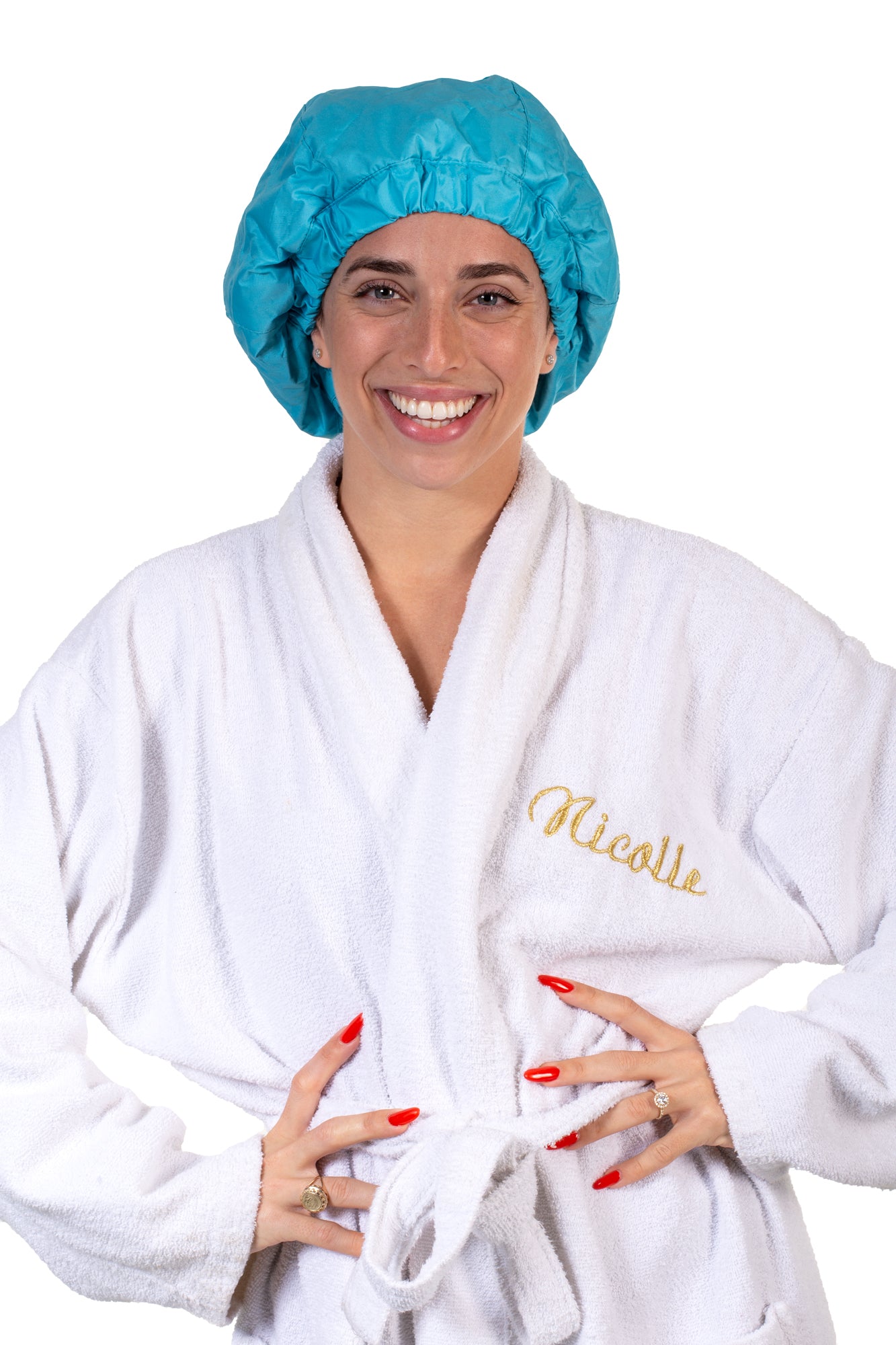 Cyan shower cap for women