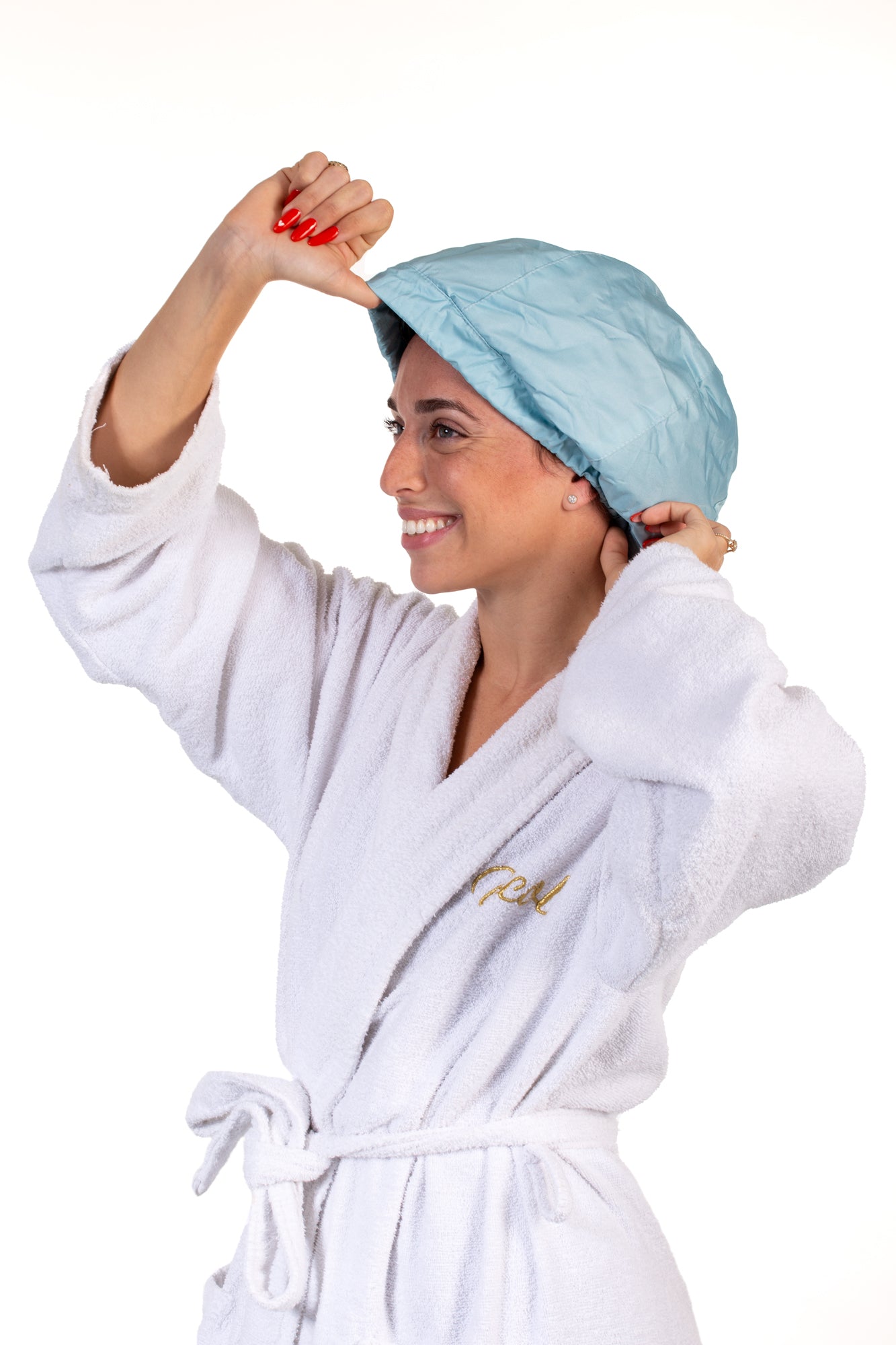 Pastel blue shower cap for women